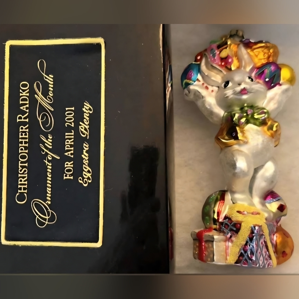 Christopher Radko Eggstra Plenty Easter Bunny w/Eggs Ornament, NEW w/Tag & Box!